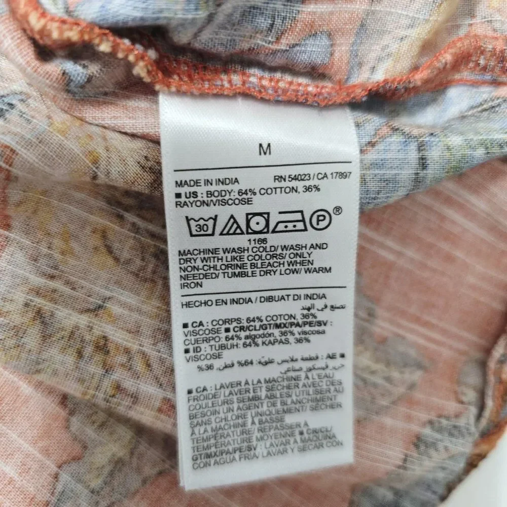 Old Navy - M Women Tie‎ Neck Tiered Orange Floral Mini Swing Dress Boho